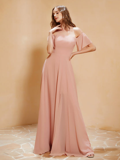 Off The Shoulder Chiffon Dress With Pocket Dusty Rose