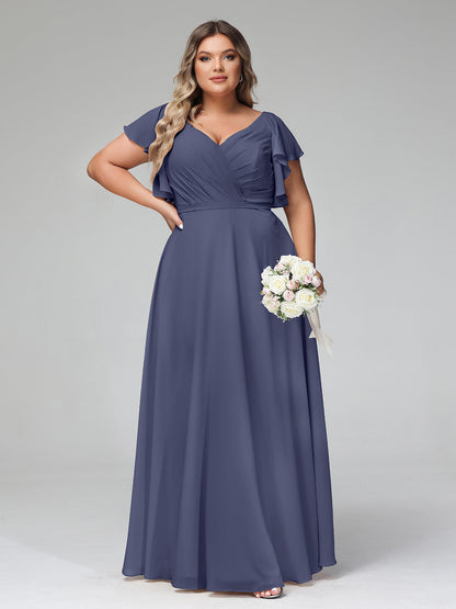 V-neck Cap Sleeves Dresses with Ruffles-Stormy