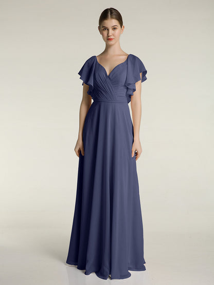 V-neck Cap Sleeves Dresses with Ruffles-Stormy