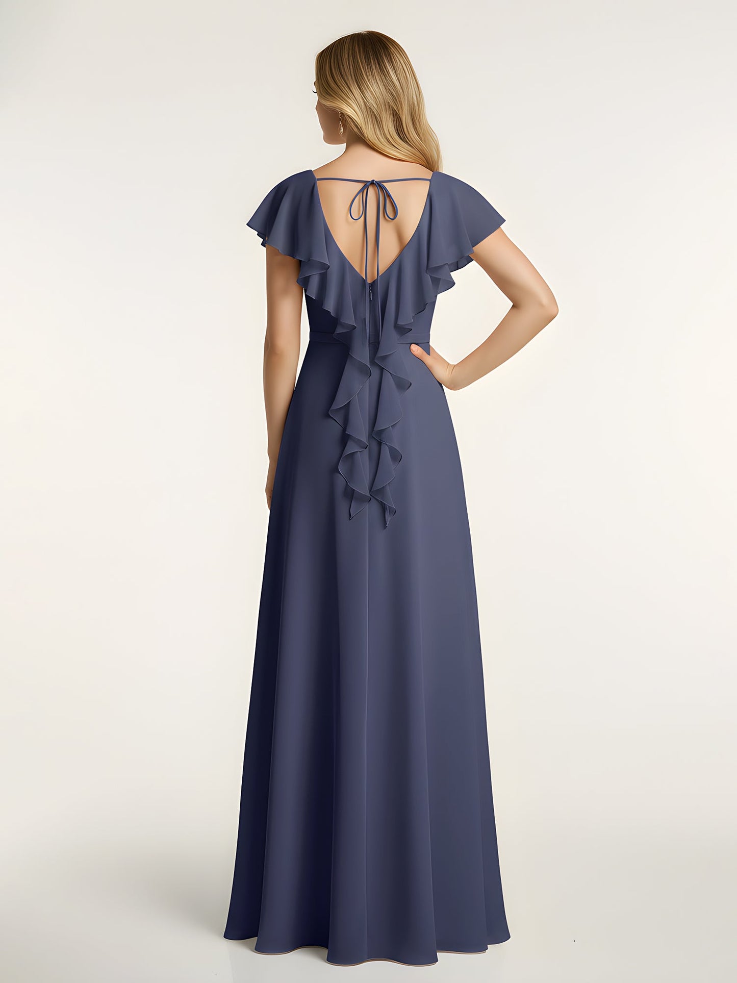 V-neck Cap Sleeves Dresses with Ruffles-Stormy