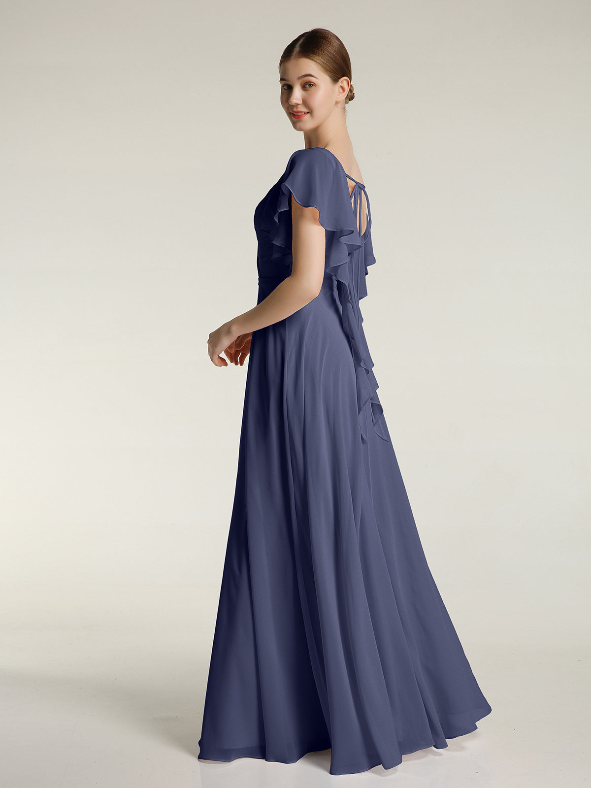 V-neck Cap Sleeves Dresses with Ruffles-Stormy
