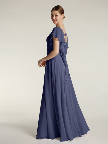 V-neck Cap Sleeves Dresses with Ruffles-Stormy