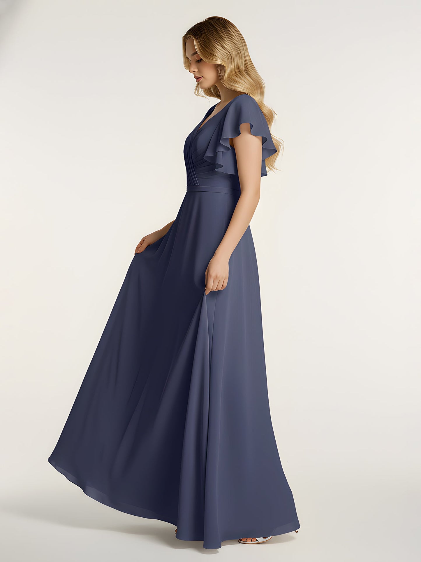 V-neck Cap Sleeves Dresses with Ruffles-Stormy