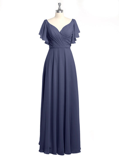 V-neck Cap Sleeves Dresses with Ruffles-Stormy