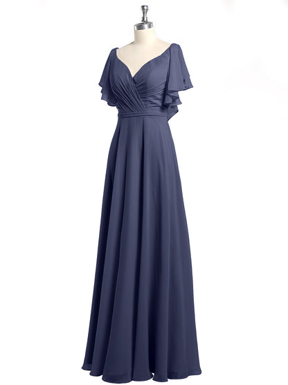 V-neck Cap Sleeves Dresses with Ruffles-Stormy