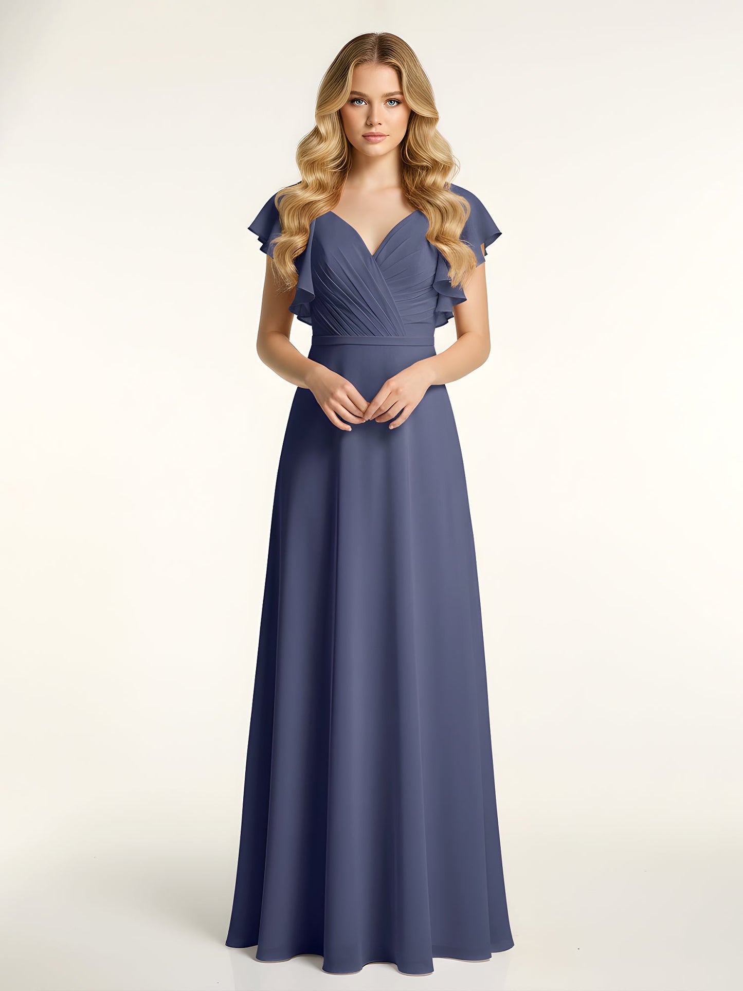 V-neck Cap Sleeves Dresses with Ruffles-Stormy