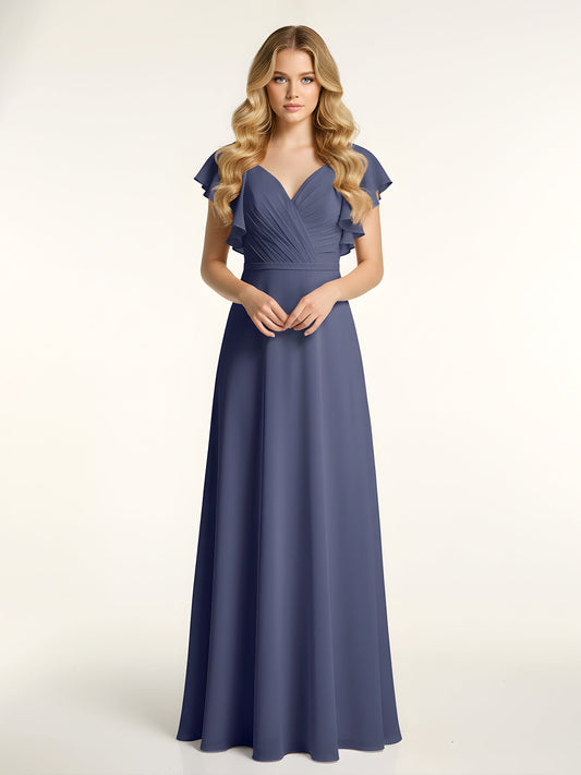 V-neck Cap Sleeves Dresses with Ruffles-Stormy
