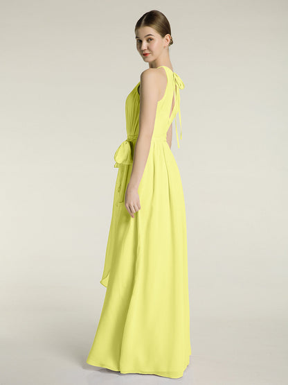 Full Length Chiffon Gowns Halter Neck with Bow-Daffodil