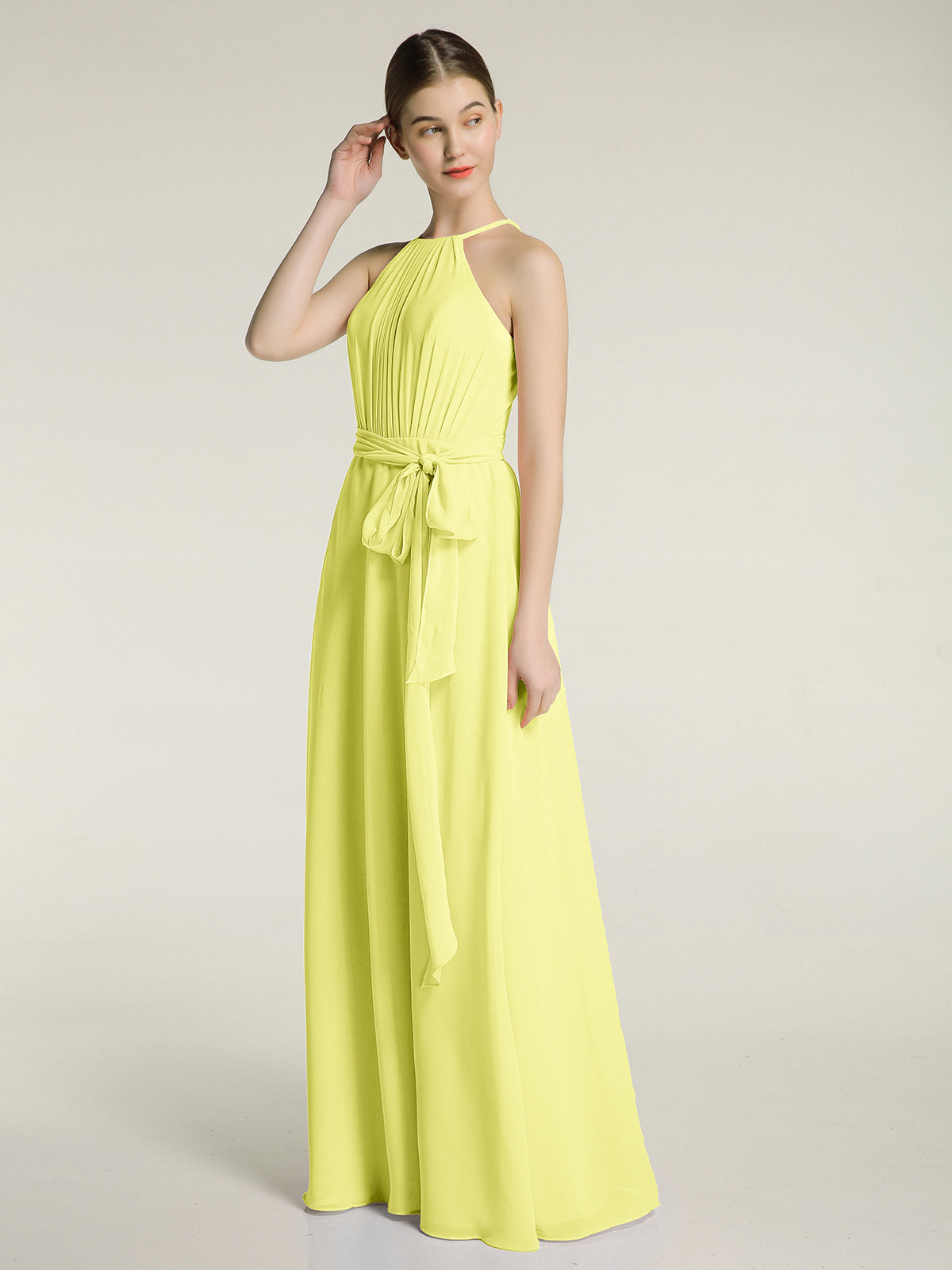 Full Length Chiffon Gowns Halter Neck with Bow-Daffodil