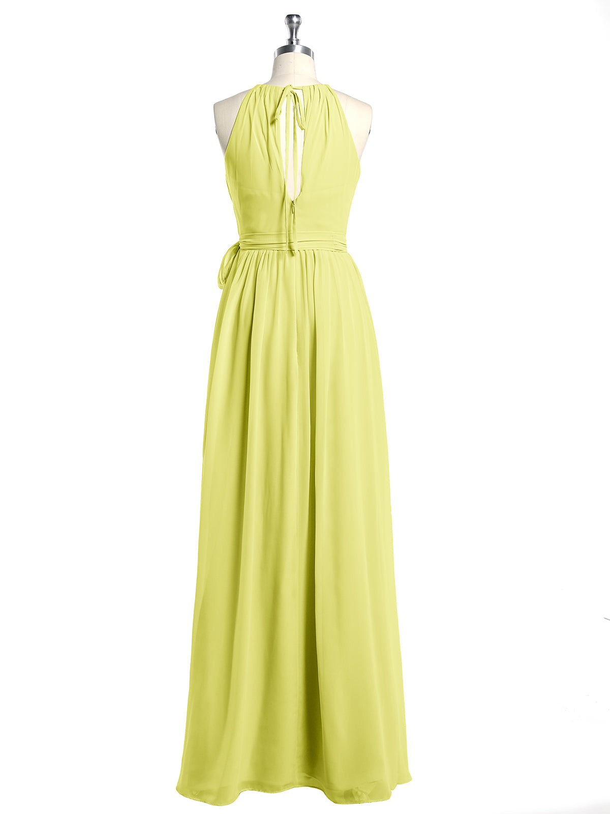 Full Length Chiffon Gowns Halter Neck with Bow-Daffodil