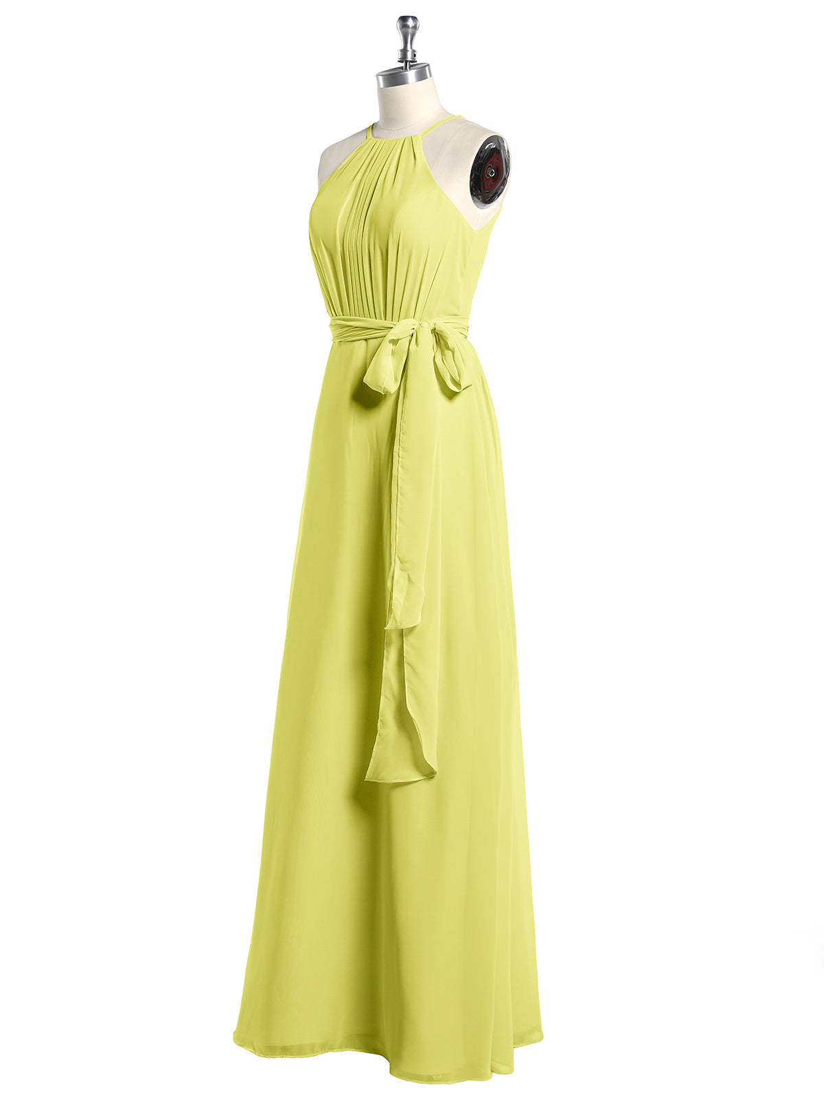 Full Length Chiffon Gowns Halter Neck with Bow-Daffodil