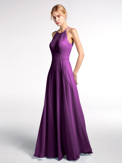 Keyhole Neckline Halter Circle Skirt Max Dress-Grape