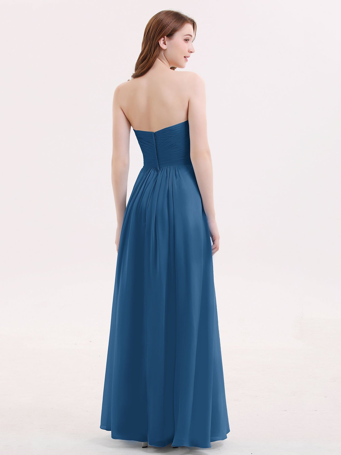 Strapless Chiffon Gown with Sweetheart-Ink Blue