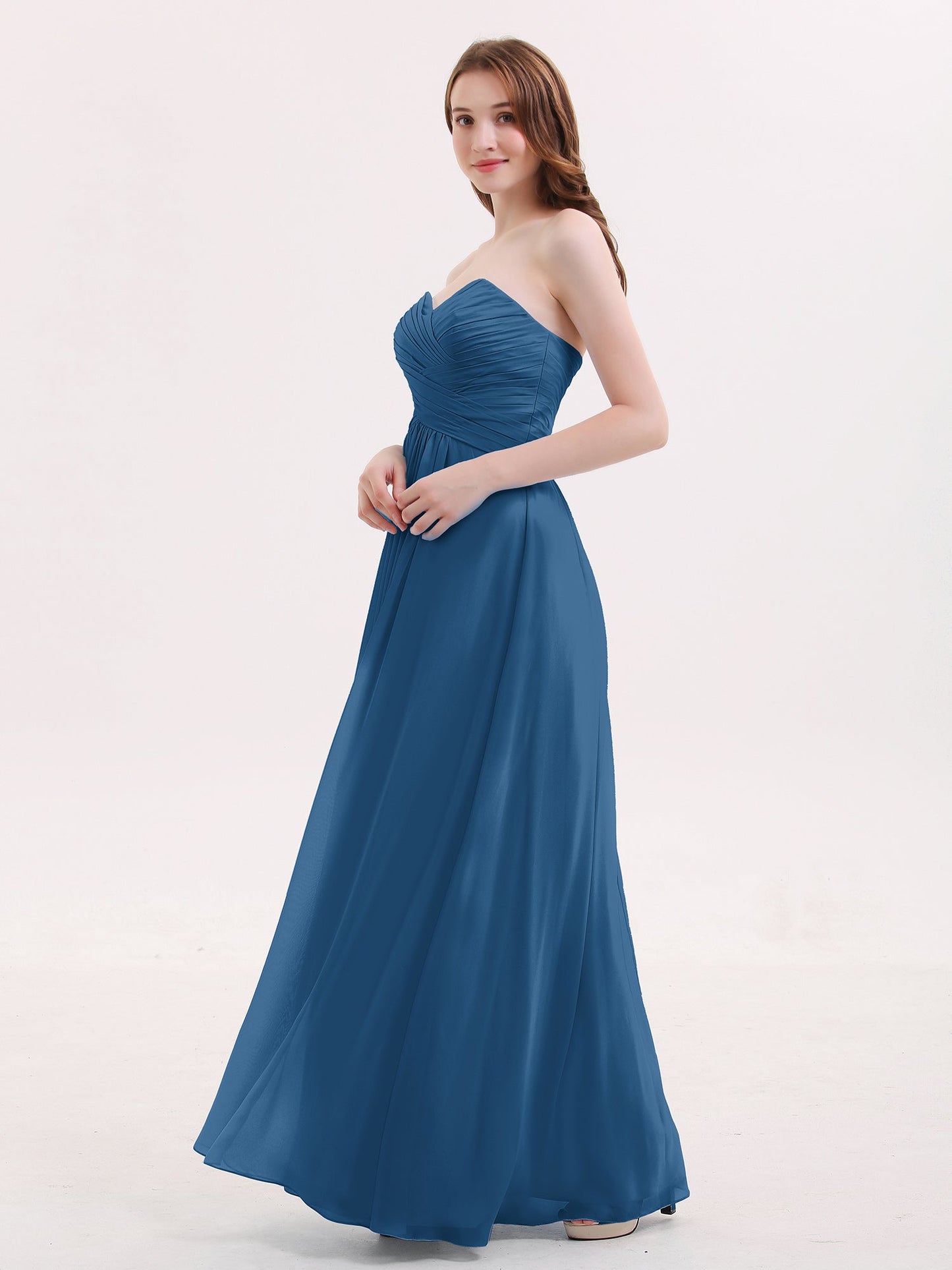 Strapless Chiffon Gown with Sweetheart-Ink Blue