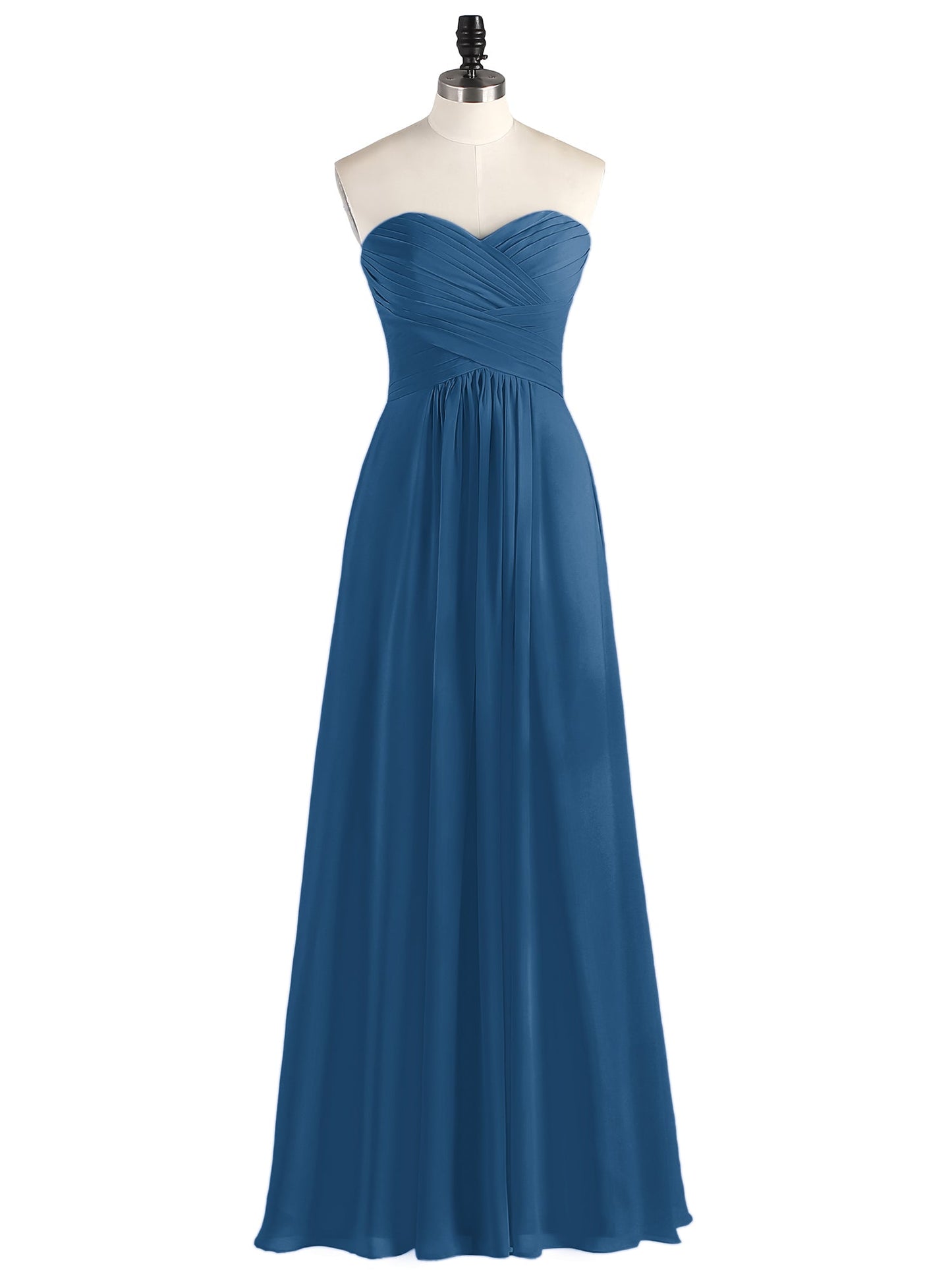 Strapless Chiffon Gown with Sweetheart-Ink Blue