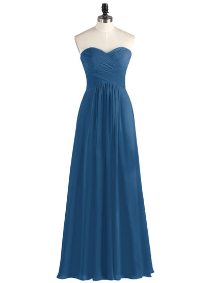 Strapless Chiffon Gown with Sweetheart-Ink Blue