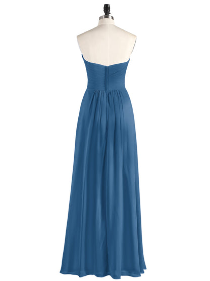 Strapless Chiffon Gown with Sweetheart-Ink Blue