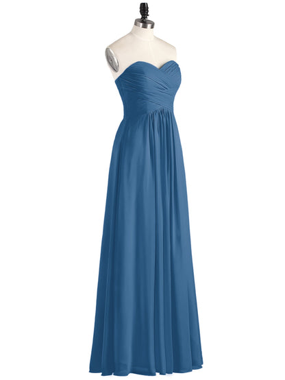 Strapless Chiffon Gown with Sweetheart-Ink Blue