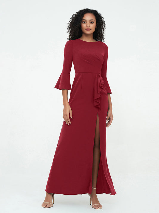 Mermaid Sexy Trumpet Sleeves Dresses with Slit-Burgundy