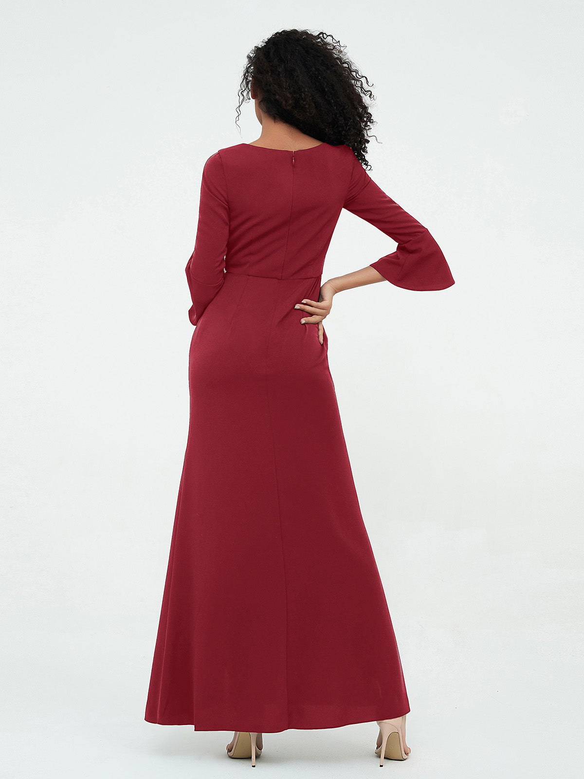 Mermaid Sexy Trumpet Sleeves Dresses with Slit-Burgundy