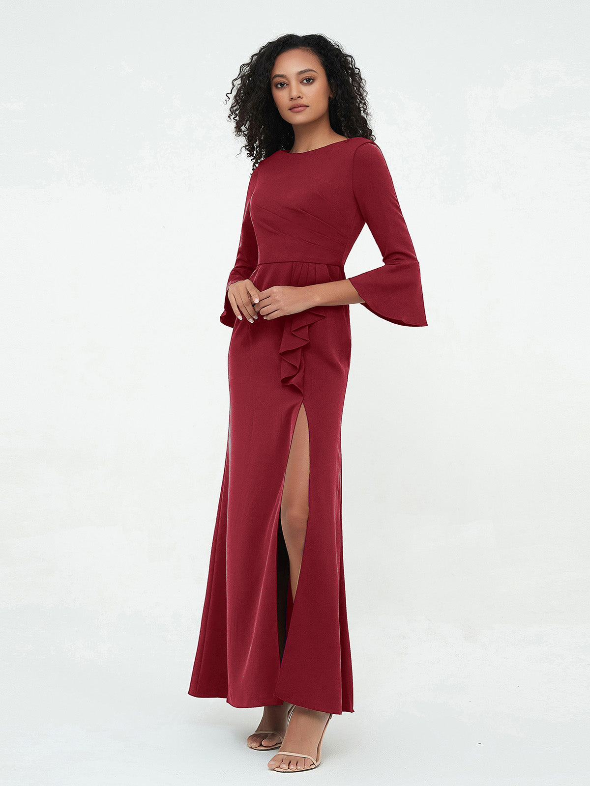 Mermaid Sexy Trumpet Sleeves Dresses with Slit-Burgundy