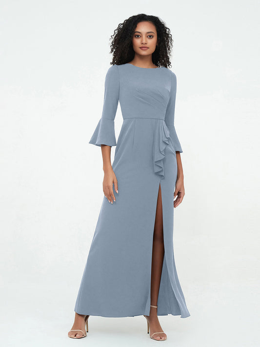 Mermaid Sexy Trumpet Sleeves Dresses with Slit-Dusty Blue
