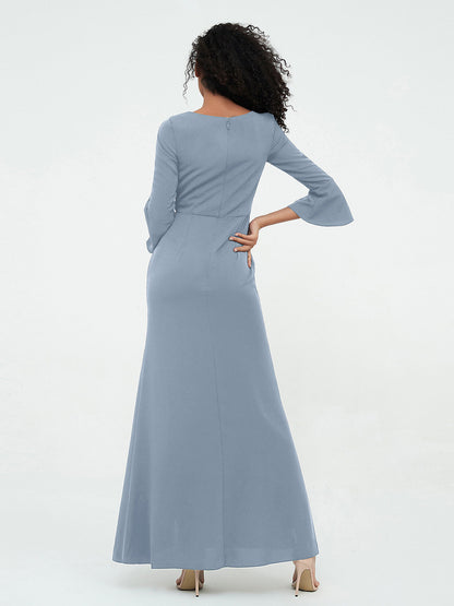 Mermaid Sexy Trumpet Sleeves Dresses with Slit-Dusty Blue