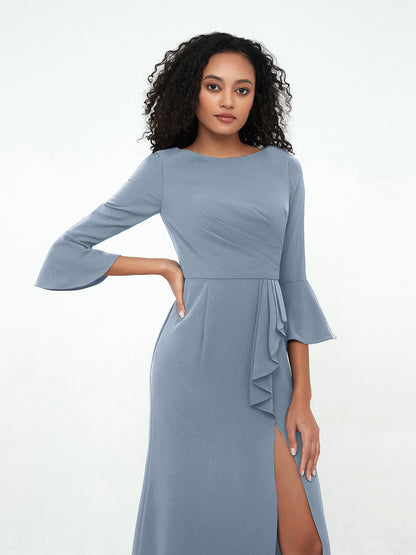 Mermaid Sexy Trumpet Sleeves Dresses with Slit-Dusty Blue