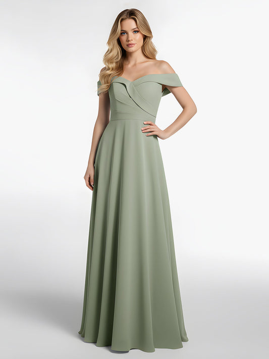 Off-the-Shoulder Circle Skirt Dress with Pockets-Dusty Sage