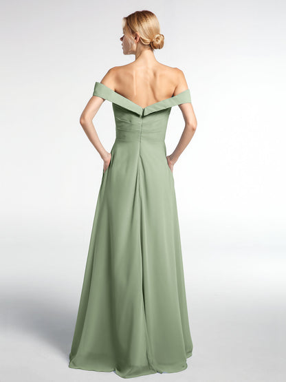 Off-the-Shoulder Circle Skirt Dress with Pockets-Dusty Sage