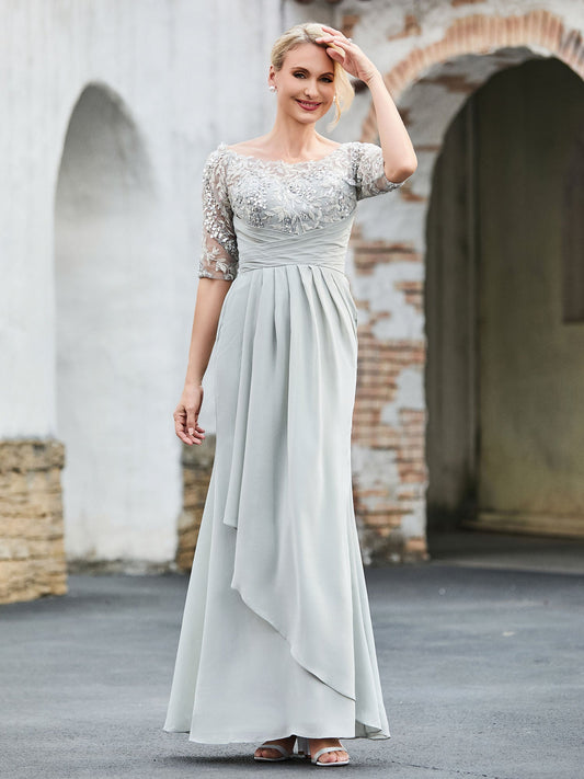 Lace Appliqued Top with Sequins Sheath Dress Silver