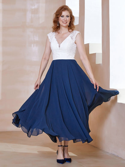 Deep V Neck Sleeveless Chiffon Dress With Pockets Dark Navy