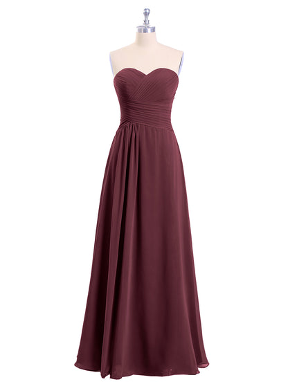 Sweetheart Neck Strapless Chiffon Dresses-Cabernet