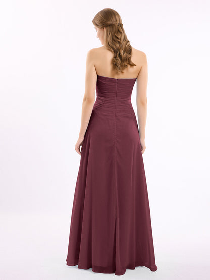 Sweetheart Neck Strapless Chiffon Dresses-Cabernet