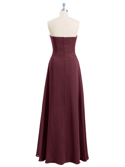 Sweetheart Neck Strapless Chiffon Dresses-Cabernet