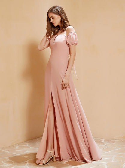 Half Sleeve Backless A-line Chiffon Dress Dusty Rose