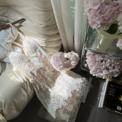 Ivory White Beaded Shiny Sequin Short Chiffon Homecoming Dress Prom Dress Party Dress gh4623