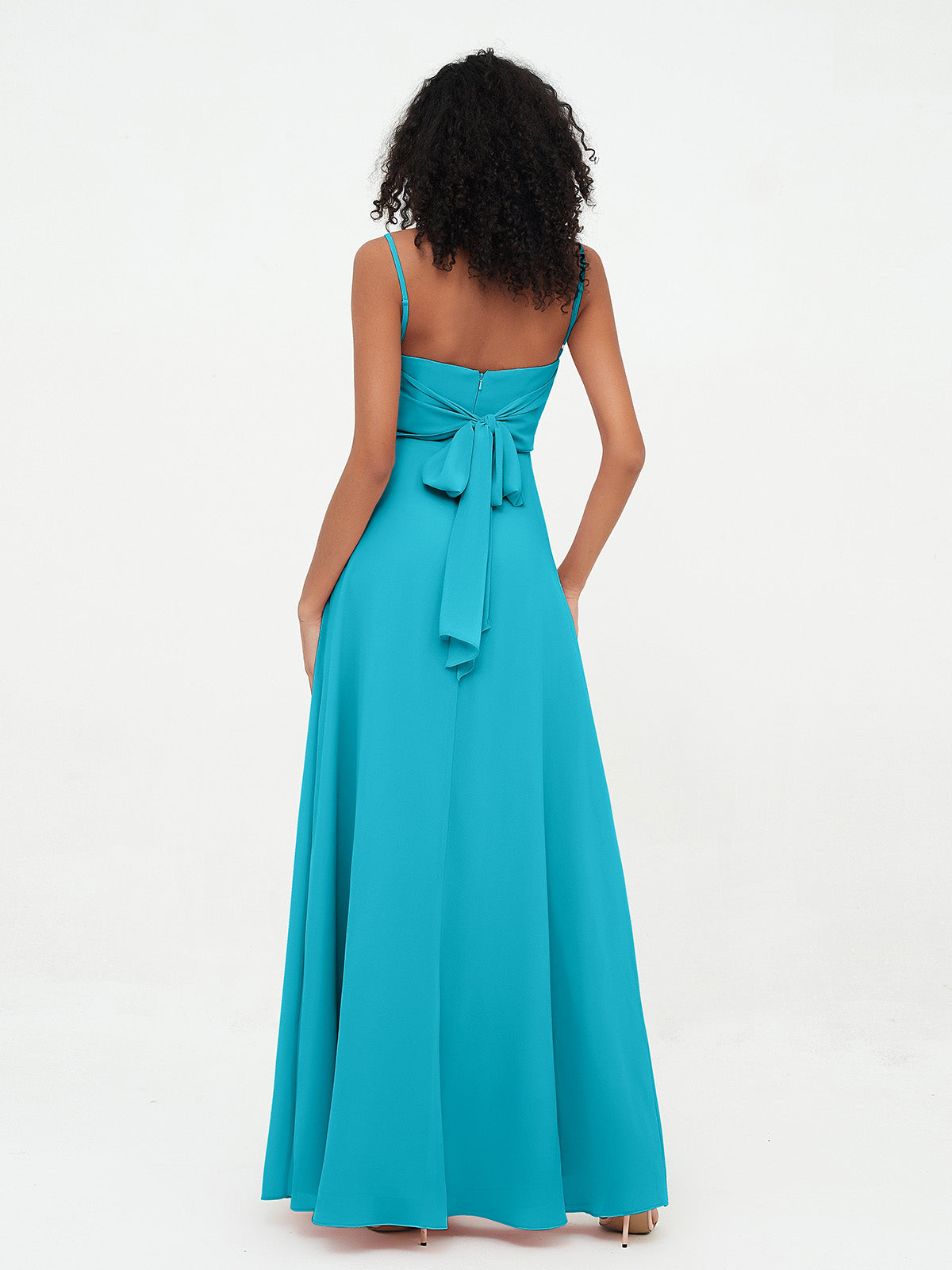 Spaghetti Straps Chiffon Dresses with Sweetheart-Jade