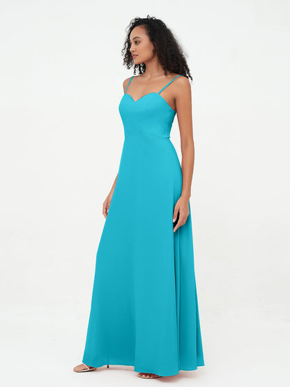 Spaghetti Straps Chiffon Dresses with Sweetheart-Jade