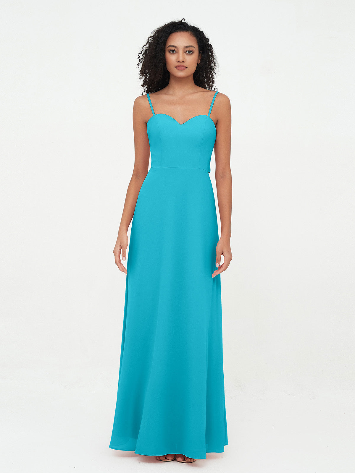 Spaghetti Straps Chiffon Dresses with Sweetheart-Jade