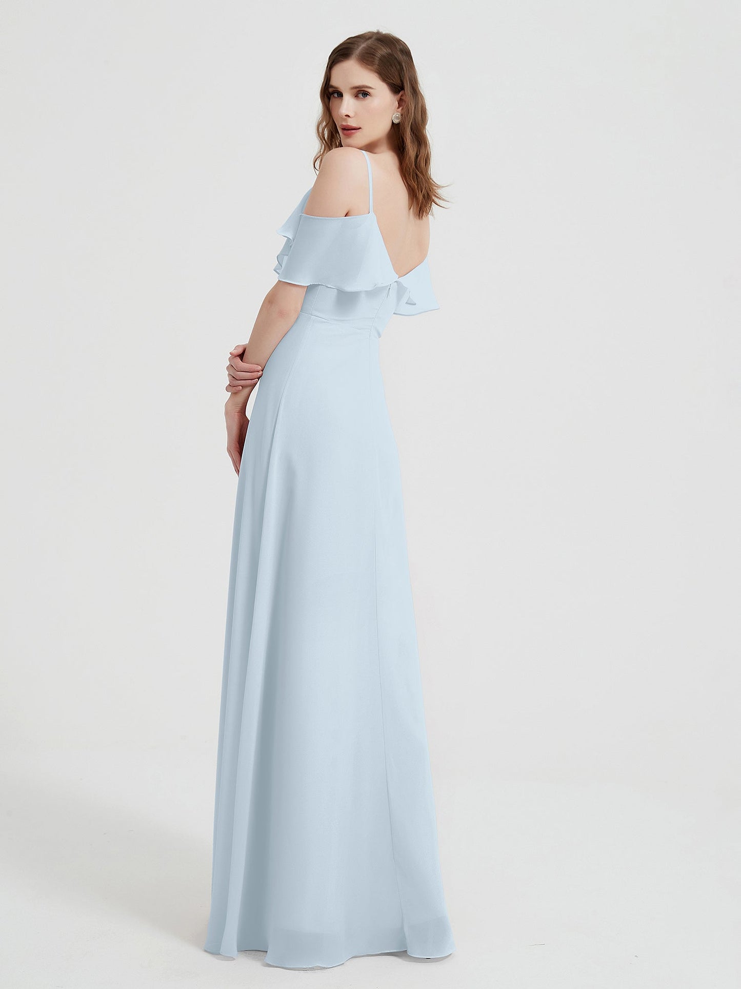 Spaghetti Straps V-neck Chiffon Long Dresses-Mist
