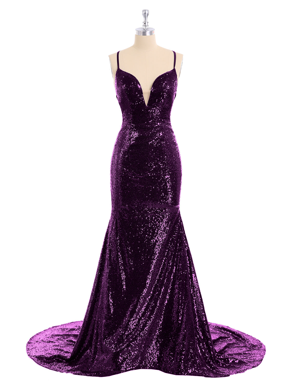 Backless Mermaid Sequins Gown with Train-Grape