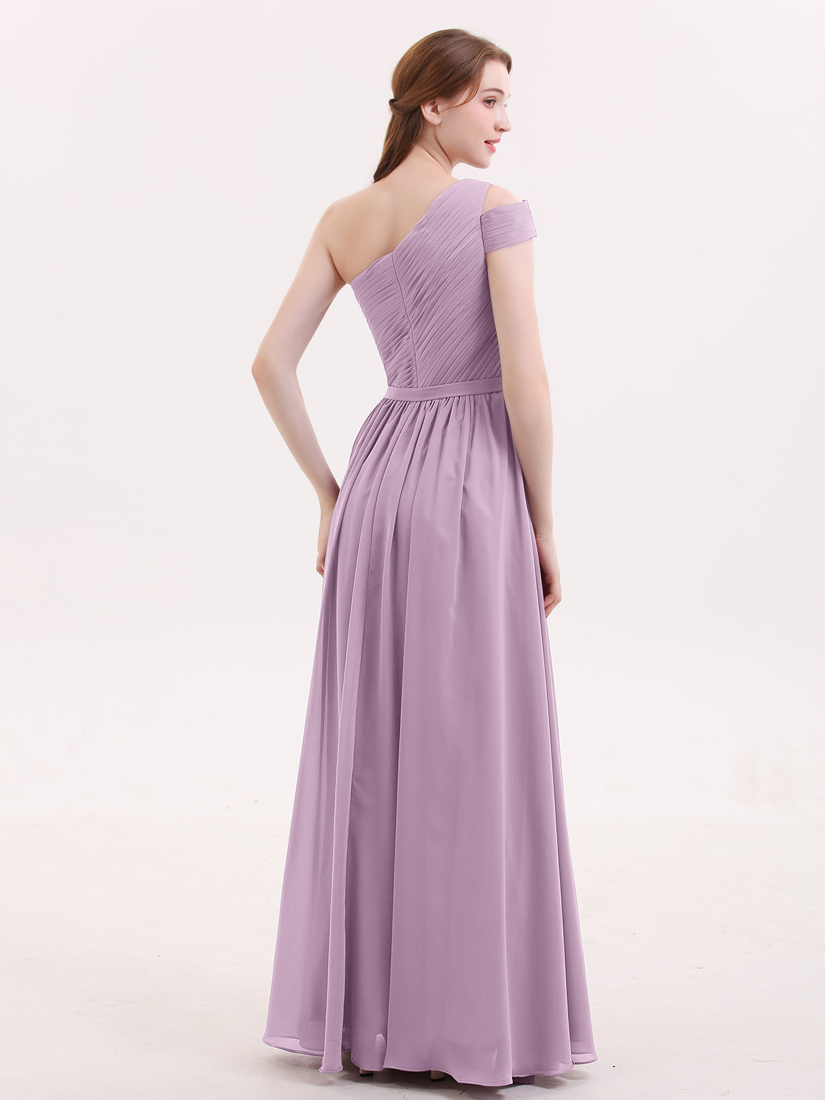 One Shoulder Bridesmaid Gown with Sash-Wisteria