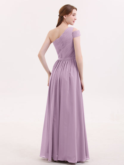 One Shoulder Bridesmaid Gown with Sash-Wisteria