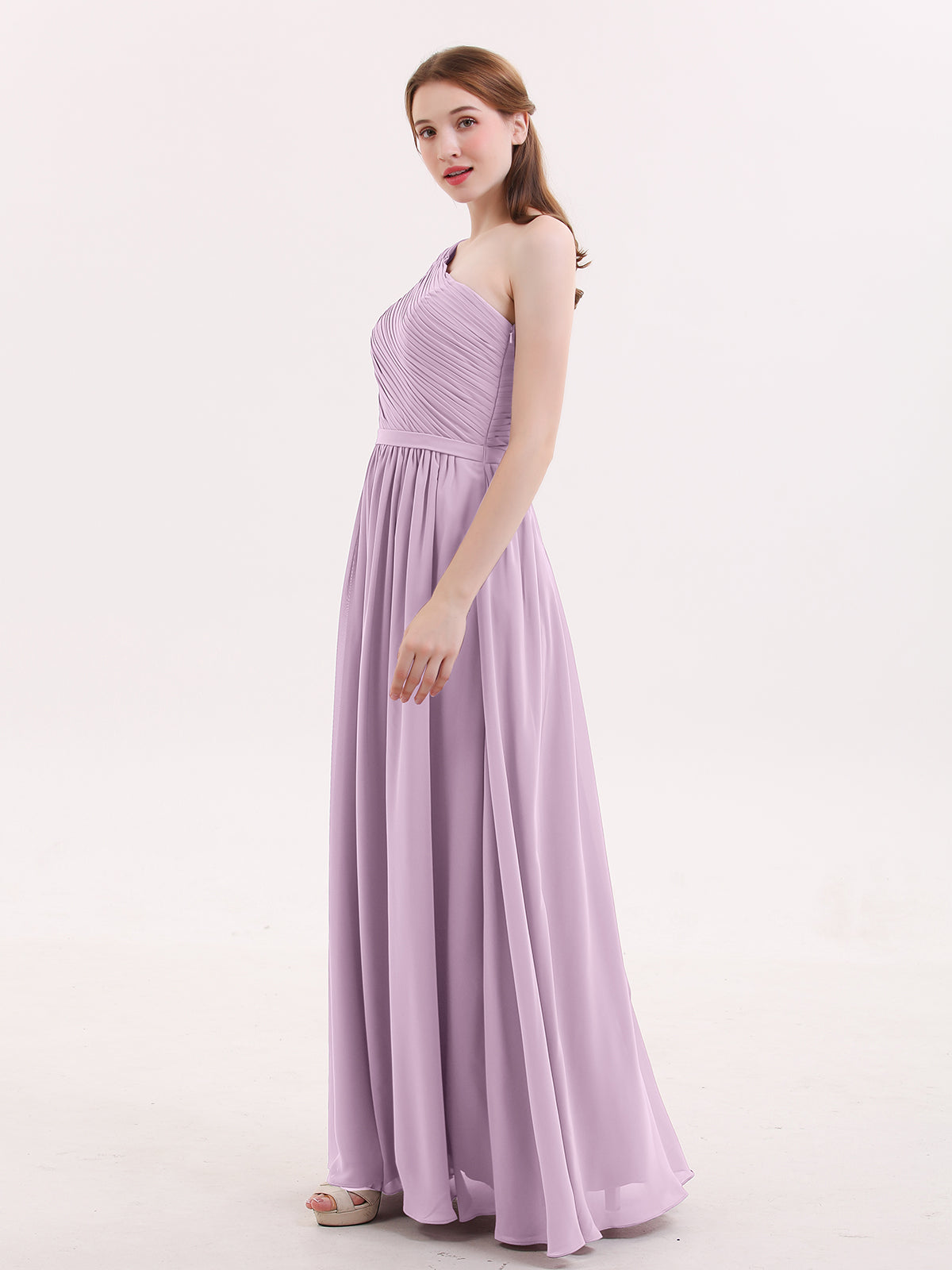 One Shoulder Bridesmaid Gown with Sash-Wisteria