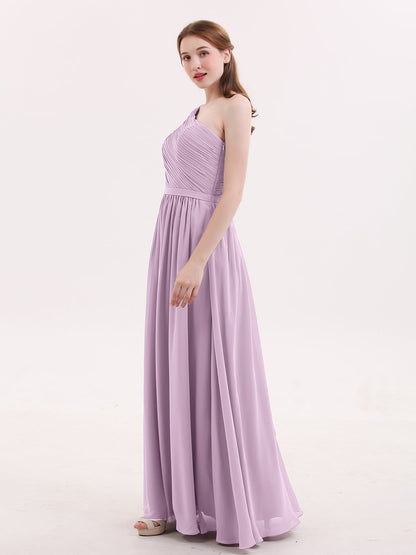 One Shoulder Bridesmaid Gown with Sash-Wisteria