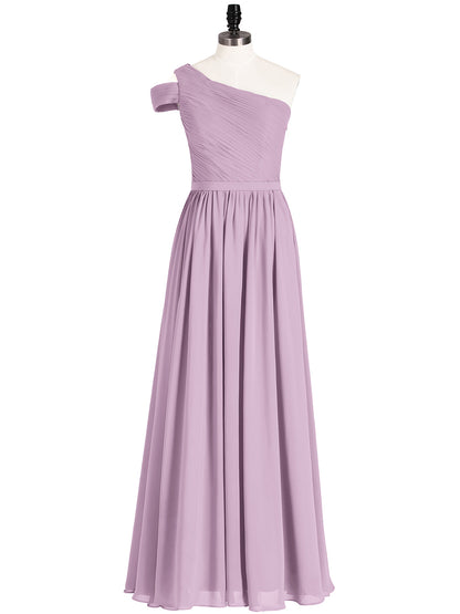 One Shoulder Bridesmaid Gown with Sash-Wisteria