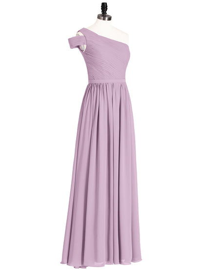 One Shoulder Bridesmaid Gown with Sash-Wisteria