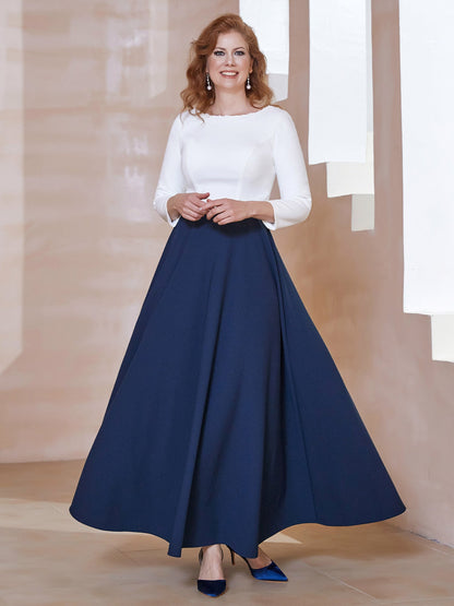 Elegant Scoop Neckline Tea-Length Dress Dark Navy