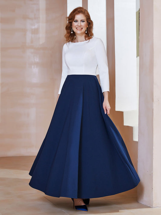 Elegant Scoop Neckline Tea-Length Dress Dark Navy
